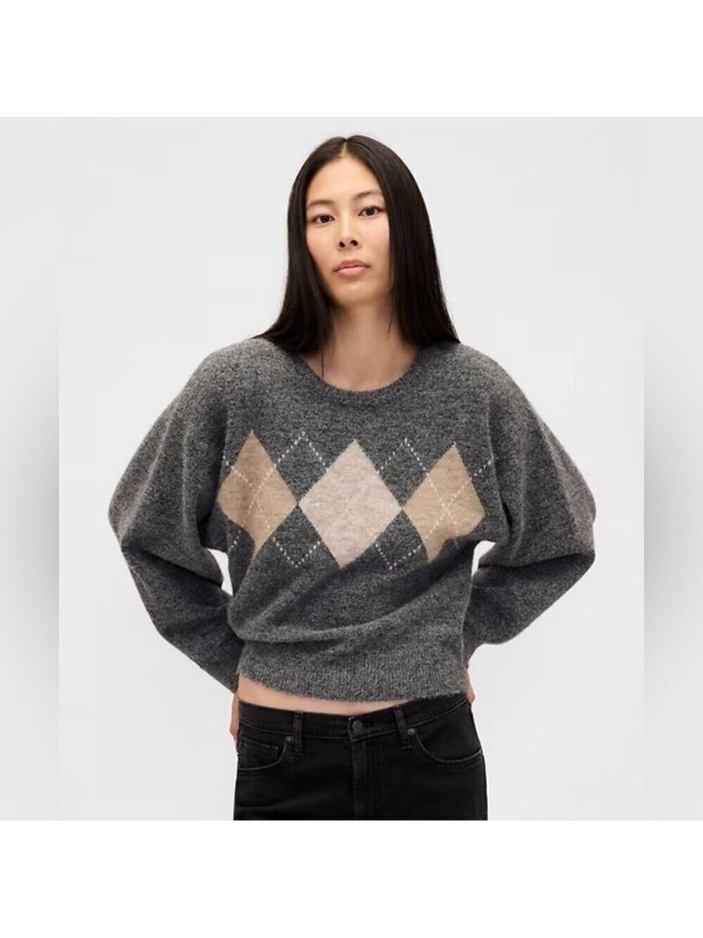 Gap Mohair Wool Argyle Crewneck Sweater XSP NWOT Career Closet Staple Office